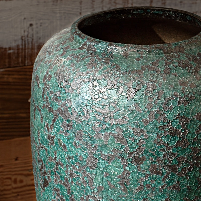 1pc Rustic Ceramic Green Vase, Suitable for Living Room Bedroom Table Decor, New Home Gift