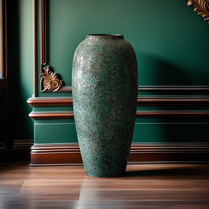 1pc Rustic Ceramic Green Vase, Suitable for Living Room Bedroom Table Decor, New Home Gift