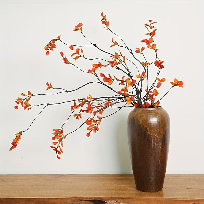 3pcs Chinese Style Simulation Short Branch Small Autumn Leaf Soft Wear Flower Art Landscape, Simulation Small Autumn Leaf Rattan Simulation Flower, Simulation 2 Fork Small Autumn Leaf Red High-end Feel Line Flower, Home Decor