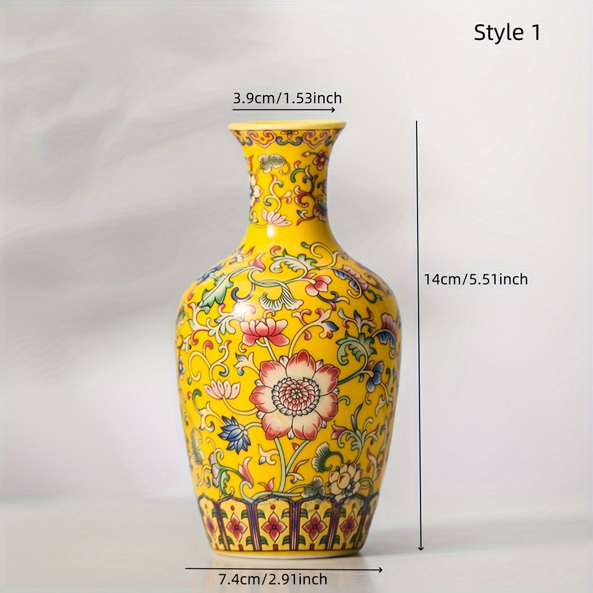 1pc Vintage Yellow Floral Ceramic Vase with Blue and Red Enamel Design - Elegant Retro Decor Piece for Living Room, Study, Bedroom, Office - Ideal for Fresh or Artificial Flowers, Perfect Mother's Day & Holiday Gift