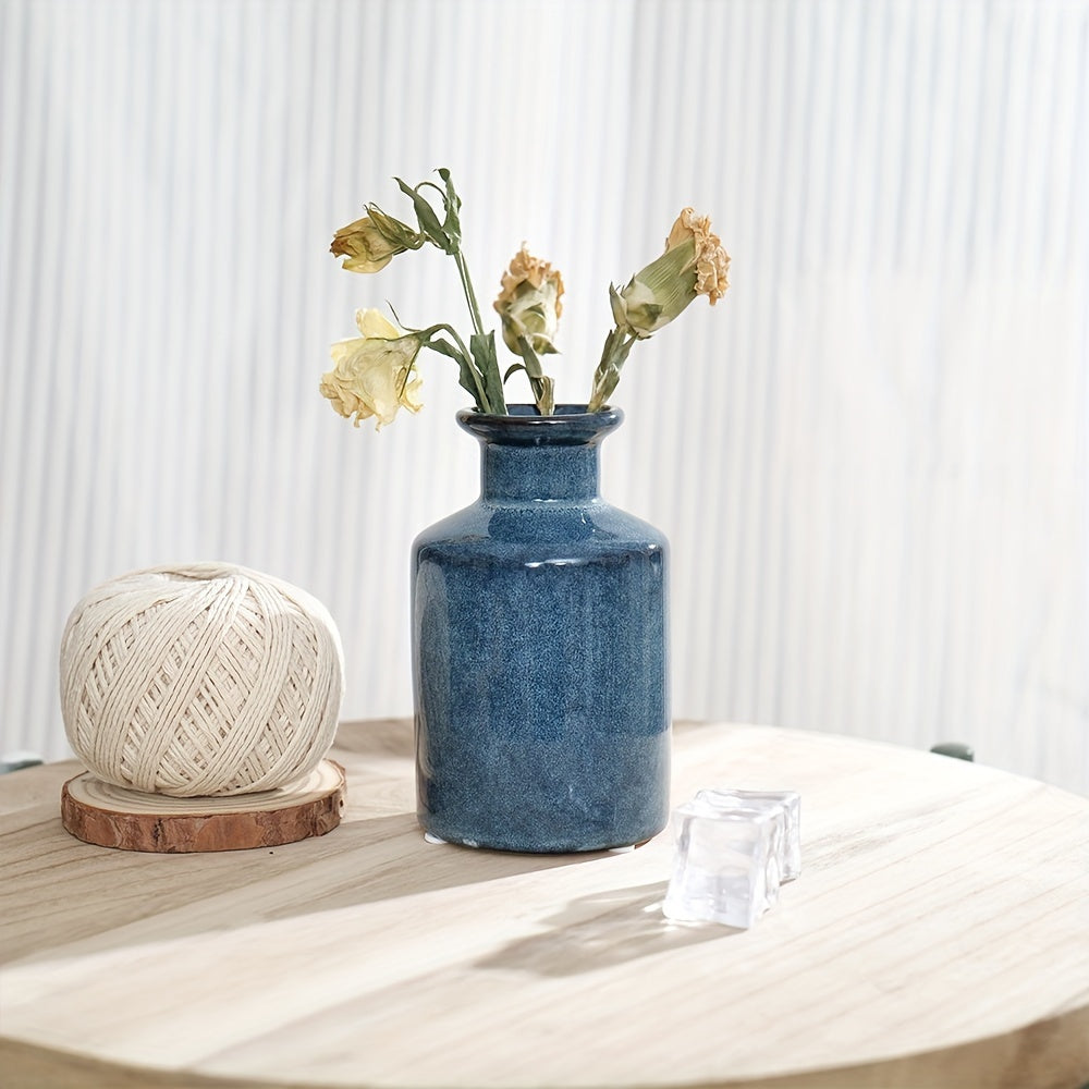 3pcs/set Glazed Rustic Blue Vase Modern Ceramic Vase, Used For Home Decoration, Suitable For Fireplace, Table, Kitchen, Living Room Decoration