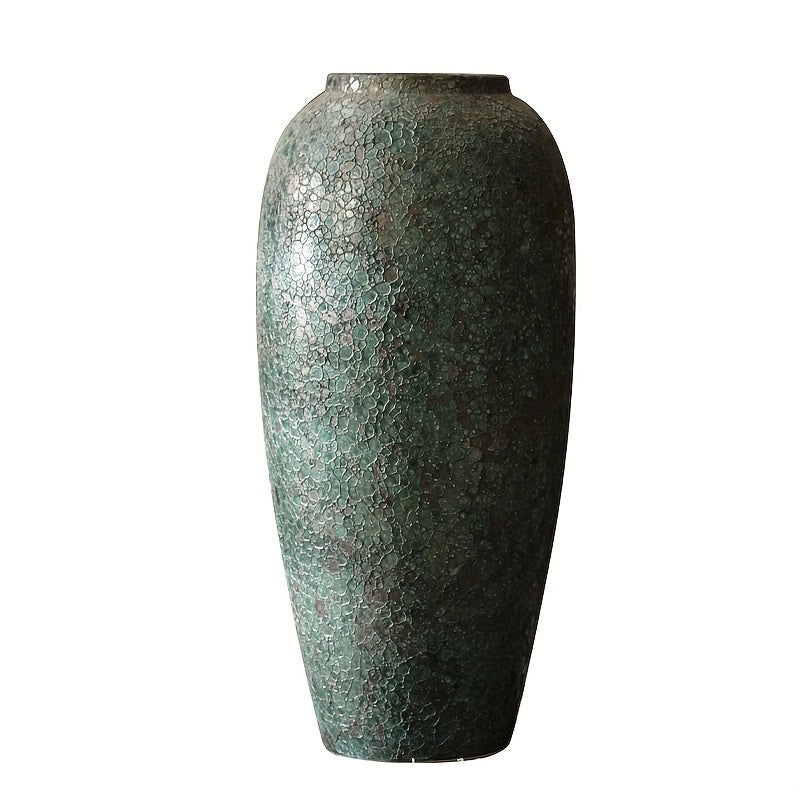 1pc Rustic Ceramic Green Vase, Suitable for Living Room Bedroom Table Decor, New Home Gift