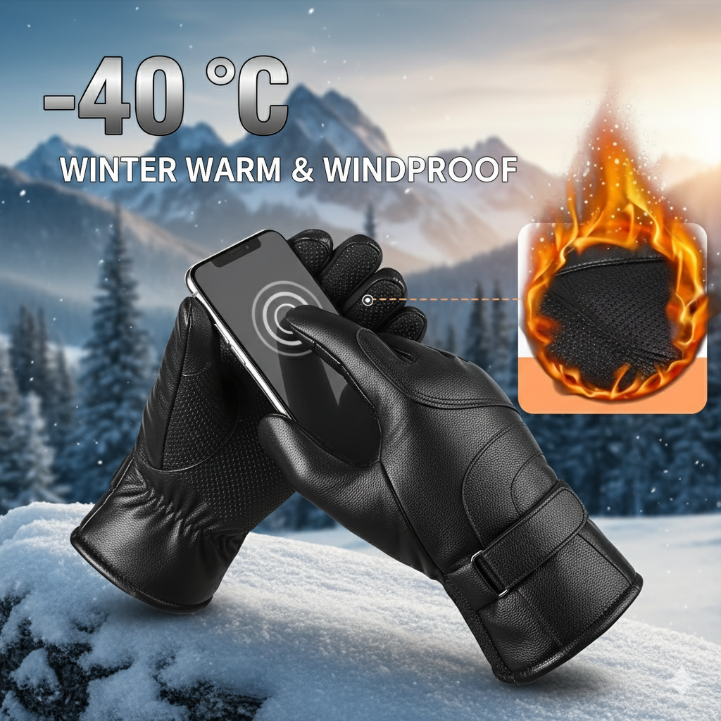 Men's Thermal PU Leather Touchscreen Gloves