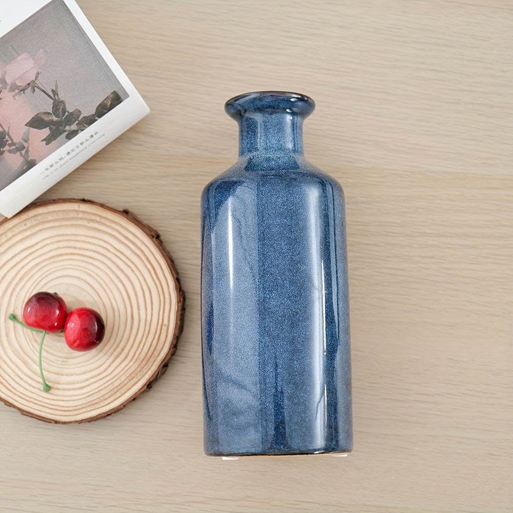 3pcs/set Glazed Rustic Blue Vase Modern Ceramic Vase, Used For Home Decoration, Suitable For Fireplace, Table, Kitchen, Living Room Decoration