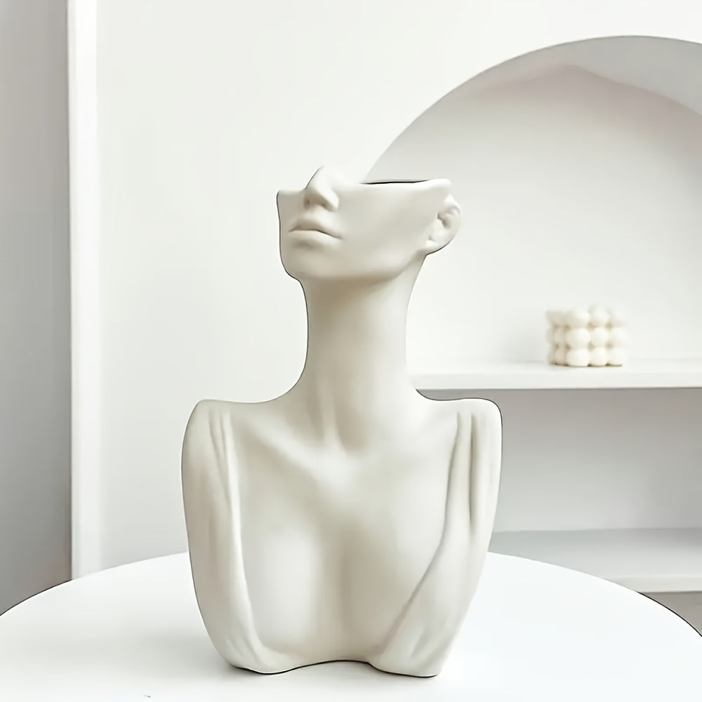 1pc Elegant White Female Torso Art Vase - Nordic Style Resin Decorative Bottle for Fresh or Dry Flowers, Perfect for Living Room, Bedroom, Study - Chic Home Decoration Gift